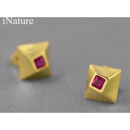 INATURE Hot Trendy 925 Sterling Silver Cubic Zircon Geometric Square Stud Earrings For Women Party Jewelry