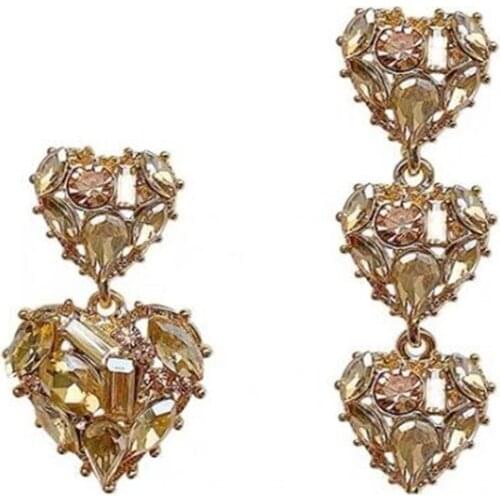 Fashion Exaggerated Crystal Heart-Shaped Earrings Temperament Irregular Drop Earrings for Women Wedding Party Jewelry