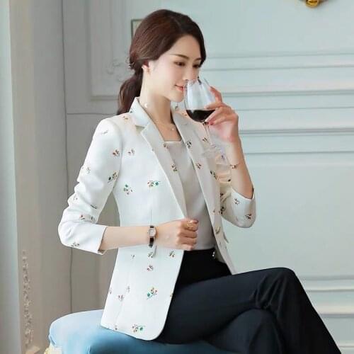 2020 Women Spring New Fashion Floral Print Elegant Office Lady Blazers Female Slim Office Formal Long Sleeve Suit Outwears A141
