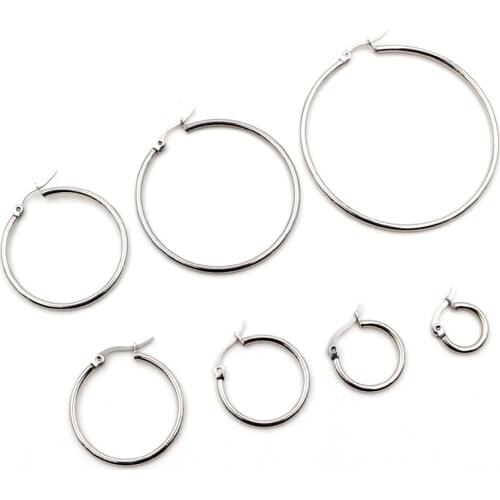 10pcs 15-55mm Stainless Steel Earrings Loop Hoops Open Earring Hooks Base Ear Ring Circle Diy Jewelry Findings Accessories