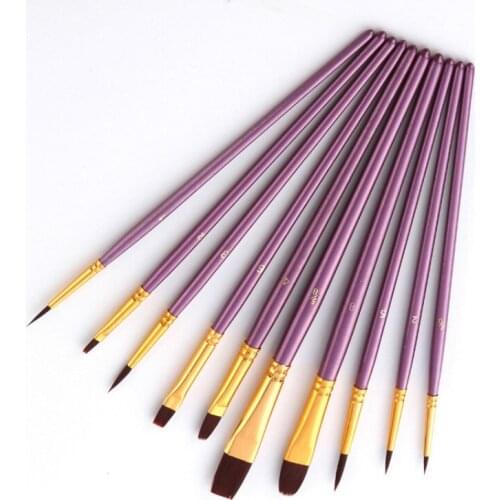 10Pcs/Set Nylon Hair Wooden Handle Watercolor Paint Brush Pen Set for Learning Oil Acrylic Painting Art Paint Brushes Supplies