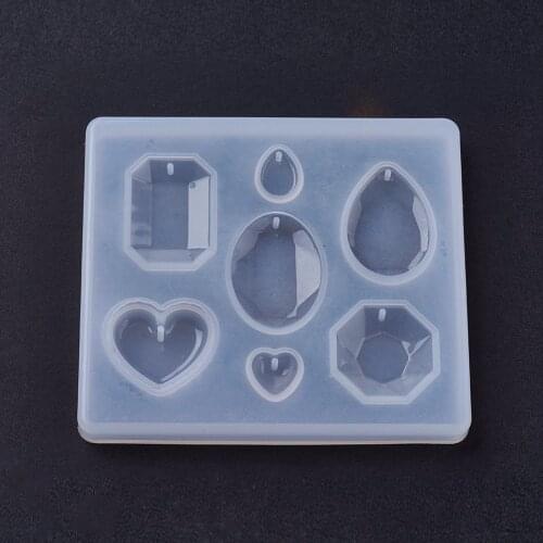 10pc Transparent Silicone Mold Epoxy Resin Casting Mould Cabochon Pendant Geometric Rectangle Heart Combination Mold for Jewelry