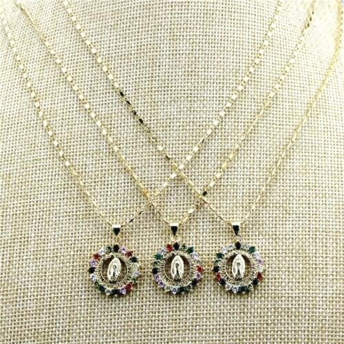 18inch 10pcs/lot New design religion charm cz necklace, Virgin Mary cz component,popular plated chain necklace cheap wholesale