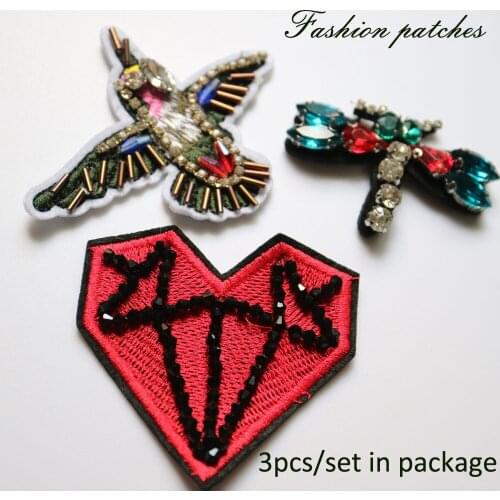3pcs/set embroidered beaded Patches for Clothing sew on rhinestonen star parche Appliques Decoration Badge parche