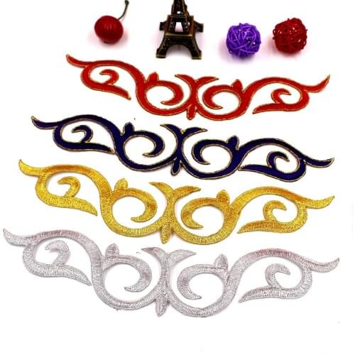 Iron On Patches 5 Pcs/Lot 3D Flower Appliques Crown Lace Patches Metallic Gold Trims Scalloped Embroidered 24cm-5.5cm