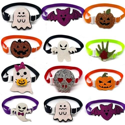 50/100pcs Halloween Pet Accessories Pet Dog Bowties Neckties Small Dog Holiday Grooming Bow Ties Cute Pumpkins Puppy Dog Collars