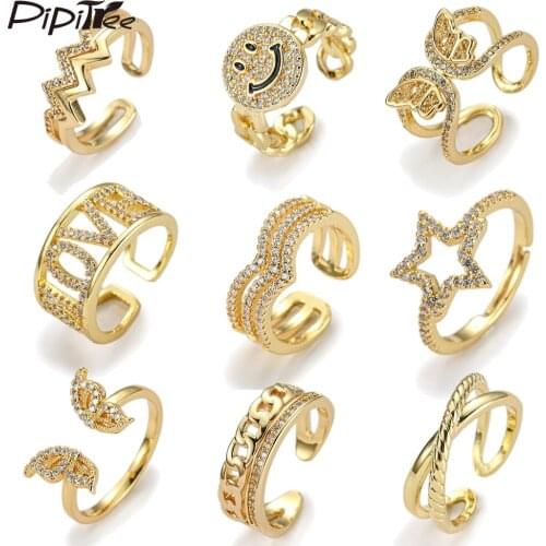 Pipitree AAA+ CZ Zircon Jewelry Open Rings Women Female Heart Infinity Cross Butterfly Wedding Rings Adjustable Size Wholesale