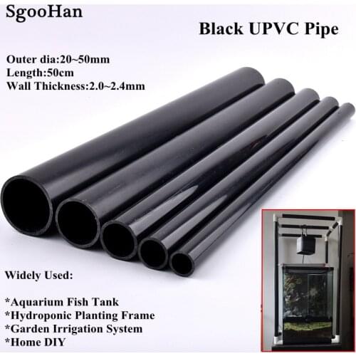 Outer Dia 20~50mm High Quality Black UPVC Pipe Aquarium Fish Tank Tube Hydroponic Planting Frame Watering Fittings 0.5M Long