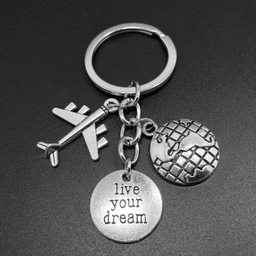 26-letter New Style Live Your Dream Pilot Dream Pendant Keychain Airplane Passport Travel Gift Keychain