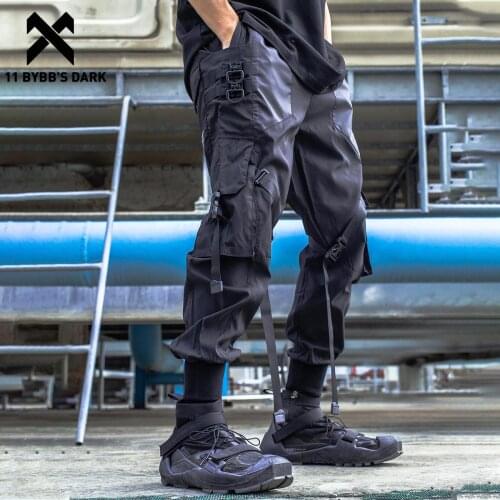 11 BYBBS DARK Hip Hop Cargo Pants Men 2021 Functional Loose Joggers Men Trousers Streetwear Techwear Ribbons Pants Loose Nylon