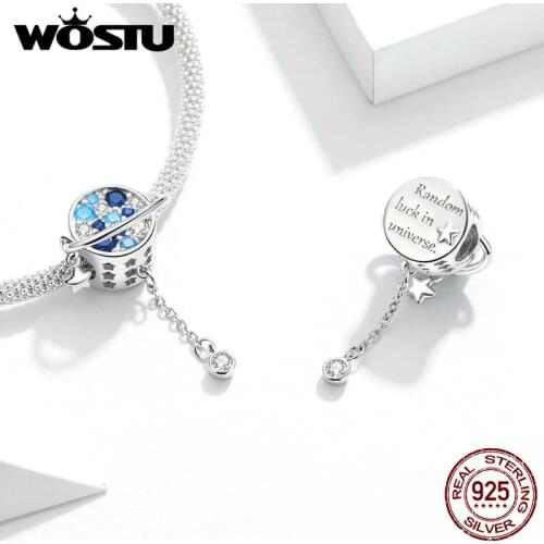 WOSTU 2020 Blue Planet Beads for Women Jewelry Making 925 Sterling Silver Charm Beads fit Original Bracelet or Bangle DAC365