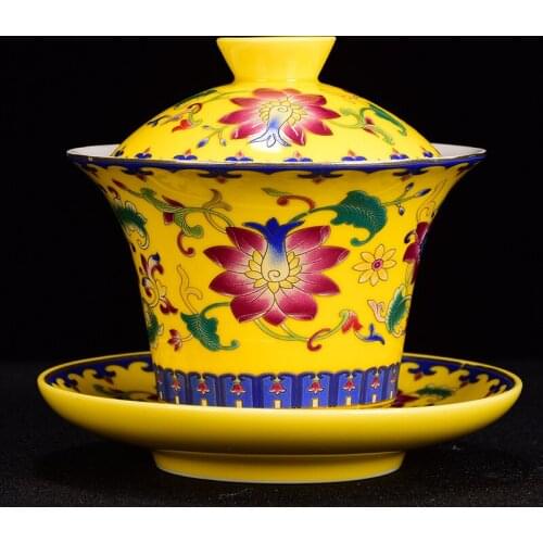 150ml Jingdezhen Tea Bowl Ceramic Bone China Tea Tureen Enamel Gaiwan Kung Fu Teaware Master Puer Cup Decoration Crafts Gifts