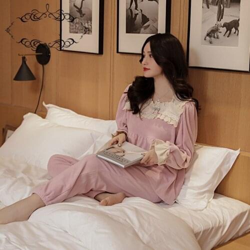 Pajama Sets Women Plus Velvet Thicker Warm Princess Style Sweet Coral Fleece Sleepwear Loose Pyjamas Leisure Comfortable Chic