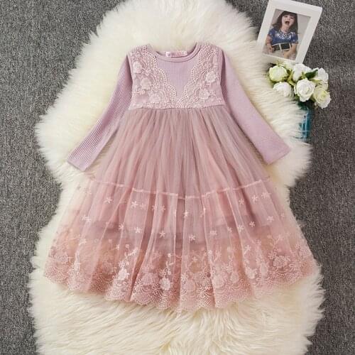 Kids Fall&Winter Dress Girls Flower Girls Vestidos Casual Birthday Wear Long Sleeve Party Princess Gown 3-8y Children Clothes