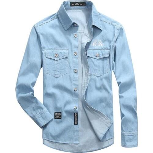 Mens Denim Shirts 5Xl Clothing Denim Shirts Men Casual Shirt Long Sleeve Fashion Slim Camisa Jeans