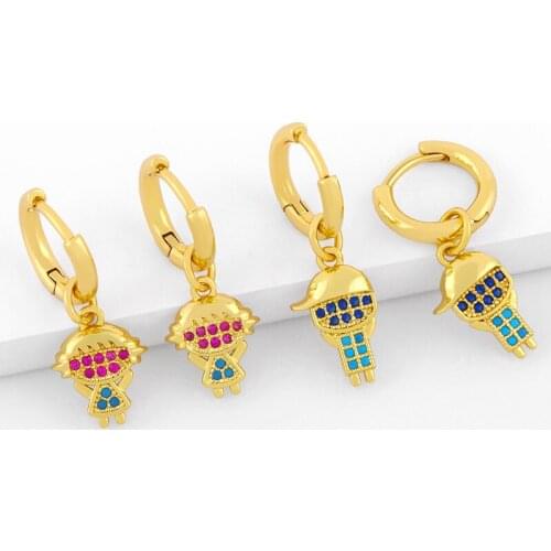 FLOLA Cute Girl And Boy Friendship Earrings For Women Colorful Small Huggie Earrings Cubic Zirconia Family Jewelry Gifts ersv85