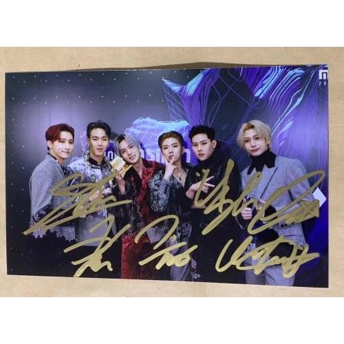 Hand signed MONSTA X autographed group photo 4*6 Award ceremony 1219A