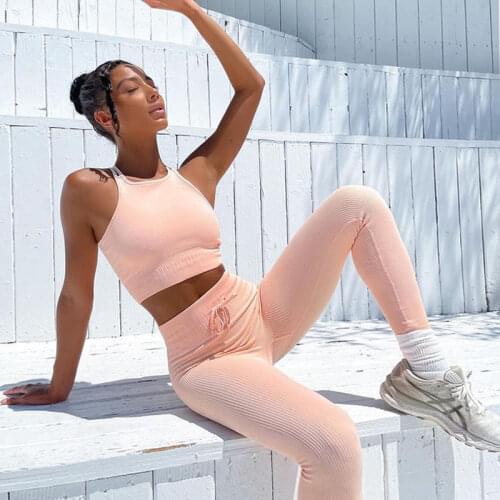 Seamless Women Yoga Set Workout Gym Clothes Crop Tops Push Up High Waist Fitness Leggings Running Clothing Tracksuit Sportswear