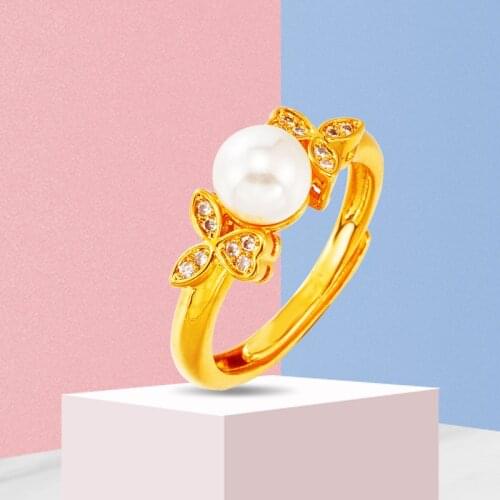 Korean Rings for Women Butterfly Gold Engagement Rings for Women Pearl 18K Gold Wedding Rings Fashion Jewelry