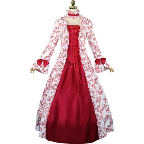 Halloween Party Costume 5XL Plus Size Cosplay Medieval Printed Temperament Palace Evening Princess Dress Big Flared Sleeves
