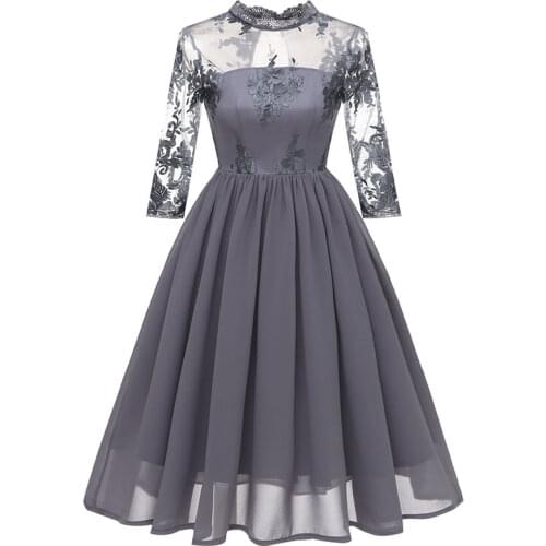 L36294 Womens Full Dress Solid Color Elegant Party Lace Bridesmaid Dress