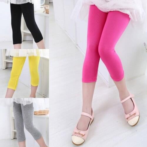 Modal Childrens Leggings Summer Thin Girls Tight Elastic Waist Candy Color Calf-Length Pants WTP10