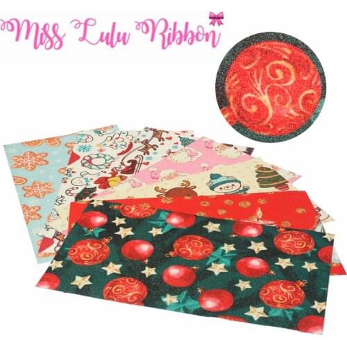 8x13inch (20x34cm) Printed Glitter Vinyl Ribbon Cut Piece 60pcs/pack Christmas Series Santa Claus Snowflake Bell DIY Party Decor