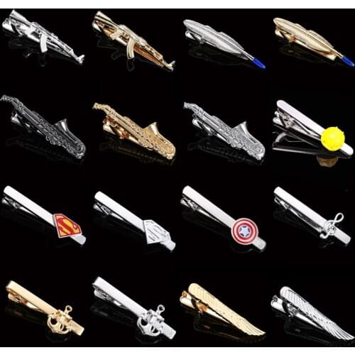 High quality French shirt tie clip Saxophone helmet Wing tie pin gold silvery black Collar clip Metal for mans accessory