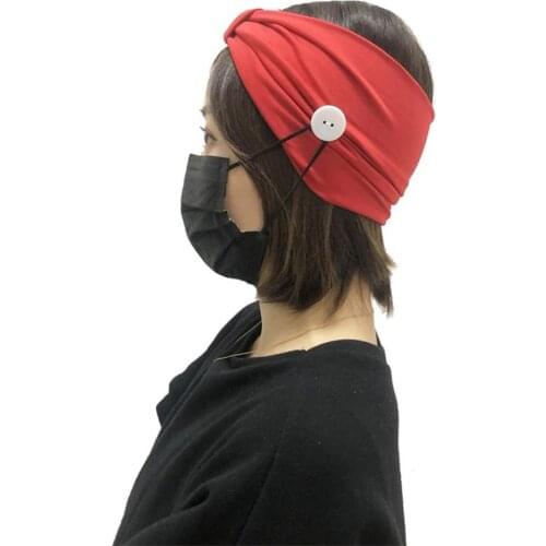 Fashion Yoga Running Button Print Headband Women Anti-tight Ears Turban Sports Mask Accessories Female Wide Elastic Hairband
