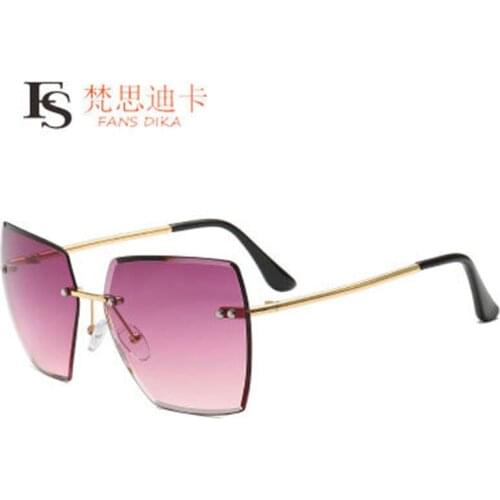Fashion Gradient Metal Big Oversized Rimless Square Women Sunglasses 2020