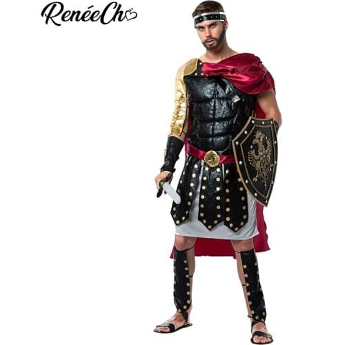 Reneecho Men Roman Gladiator Costume Halloween Costume For Adult Spartan Warrior Costume Hercules Cosplay
