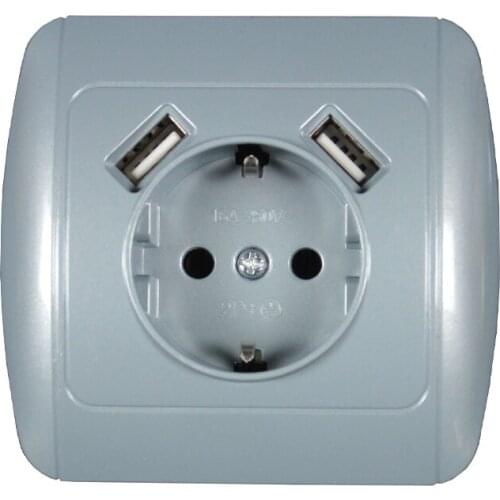 Dual USB Port Wall Charger Adapter Charging 2A Wall Charger Adapter EU Plug Socket Power Outlet 5V2A EGY3-01 Grey color