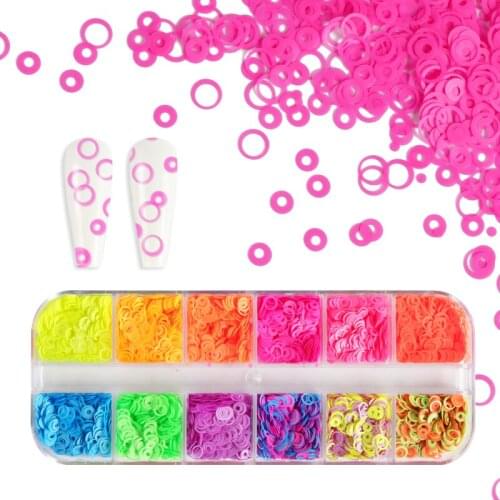 Neon Ultrathin Hollow Round Mixed Size Sequins For Nail Art Decorations Fluorescence Circle Glitter Flake Nail Manicure Supplies