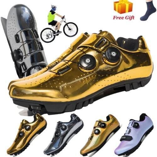 New Arrive Gold Road MTB Cycling Shoes road bike Self-Locking Shoes Carbon Fiber Ultralight professional Bicycle Racing Shoes