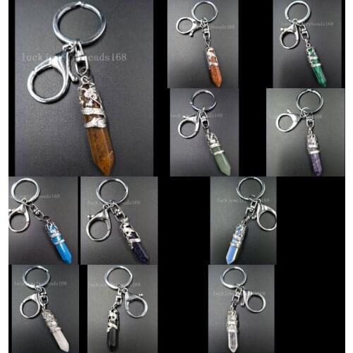 Opal Crystal Tigers Eye Howlite Gold stone Blue Sand Aventurine Hexagonal Pointed Reiki Chakra Chain Hang bag Pendant WFH365