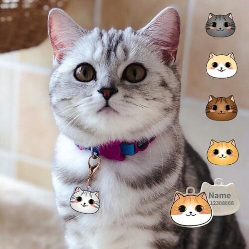 Cat Collar Charm Id Tag with Diffrernt Cat Types Free Engraving Pet Personalized Necklace Name Anti-Lost Tag Kitten Accessories