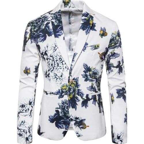 Floral Print Blazer Jacket Men Korean Trend Streetwear Mens Clothing Casual Suit Coat Male Slim Fit blazer masculino