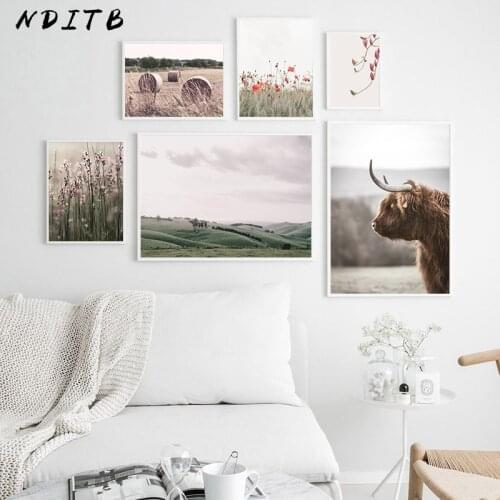 Scandinavian Poster Nordic Nature Grass Field Wall Art Canvas Print Painting Decorative Picture Modern Living Room Decoration