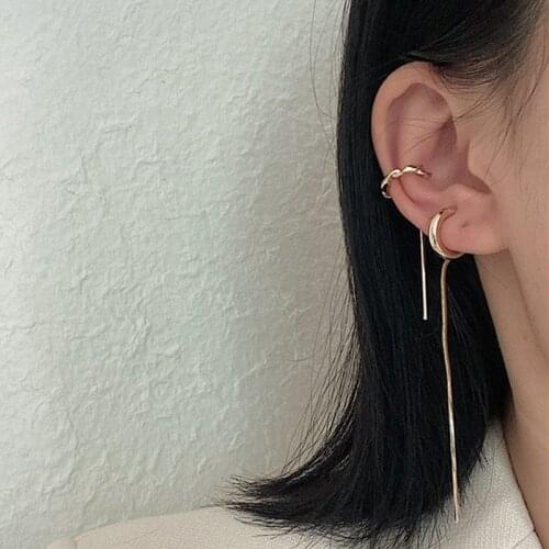 Fake Perforation Ear Cuff Gold Circle Clip on Earrings No Piercing Long Chain Tassel Earrings Women Girls Earcuffs Jewelry
