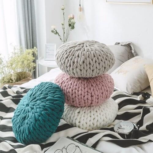 Nordic Style Hand-woven Cushion Thick Line Pillow Round Sofa Soft Back Cushion Creative Knitted Wool Cushion Home Decor