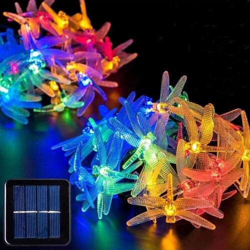 Christmas Solar Lights Solar Dragonfly Fairy String Lights for Xmas Party Garden Decorations Waterproof Outdoor Solar Lamp