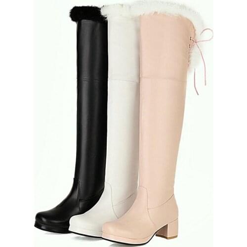 Winter Student Zipper Thickening Warm Comfortable Low Heeled Ladies Knee High Boots Thick With Square Toe Fashion Womens Shoes