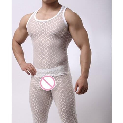 Sexy Fashion Brand Black Plaid Fishnet Man Sexy Fitness Funny Tank Tops Gay Male Bodybuilding Vest Undershirt Singlets