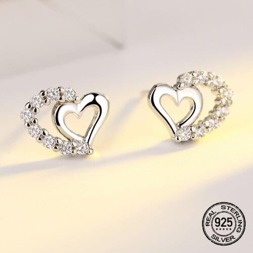 Heart Stud Earrings For Women S925 Sterling Silver Needle Zircon Korean Fashion New Trendy Hot Sale Girlfriend Best Gift Jewelry