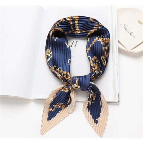 Silk Feel Square Scarf for Women Headkerchief Crinkle Print Neck Scarves Hair Tie Band Bag Wrist Bandana Shawl Pashmina Foulard