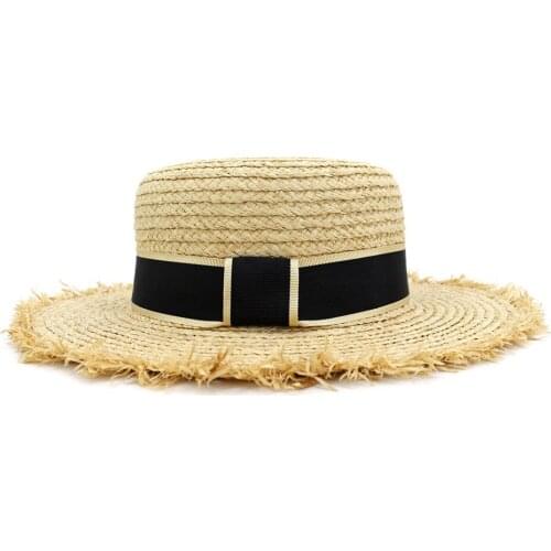 2021 Womens Cap Korean New Lafite Straw Hat with Ribow Spring Summer Vacation Travel Sunscreen Sun Hat Female Flat Straw hat