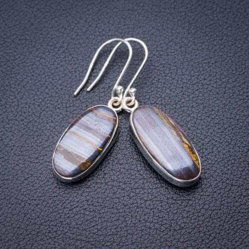 StarGems Natural Iron Tiger Eye Handmade 925 Sterling Silver Earrings 1.75" E0578