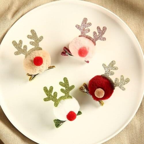 New Christmas Headdress And Antler Hair Clip Korea Sells Cute Ball Top Clip Childrens Deer Decorative Hair Accessories