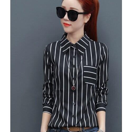 Women Spring Autumn Style Chiffon Blouses Shirts Lady Casual Long Style Striped Printed Blusas Tops DD8234