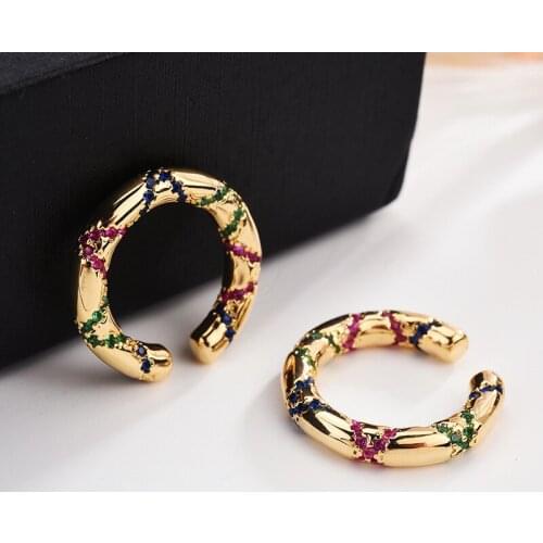 Women Fashion Jewelry Earrings Hipster Colorful Zircon Ear Bone Cclip Geometric Cross Pattern Design No Pierced Clips Earring